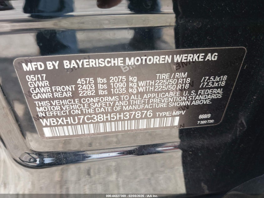 2017 BMW X1 Sdrive28I VIN: WBXHU7C38H5H37876 Lot: 44327369