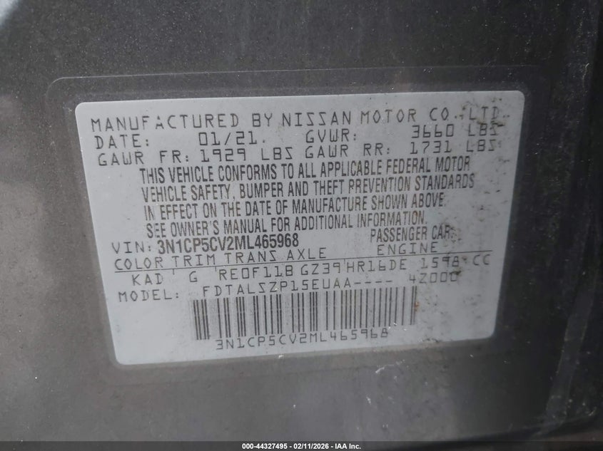 2021 Nissan Kicks Sv Xtronic Cvt VIN: 3N1CP5CV2ML465968 Lot: 44327495