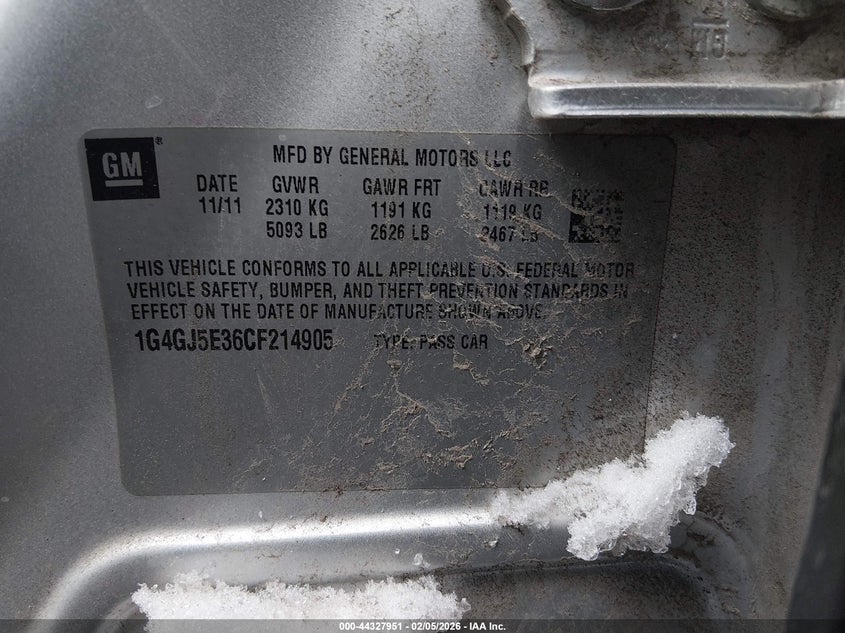 2012 Buick Lacrosse Touring Group VIN: 1G4GJ5E36CF214905 Lot: 44327951