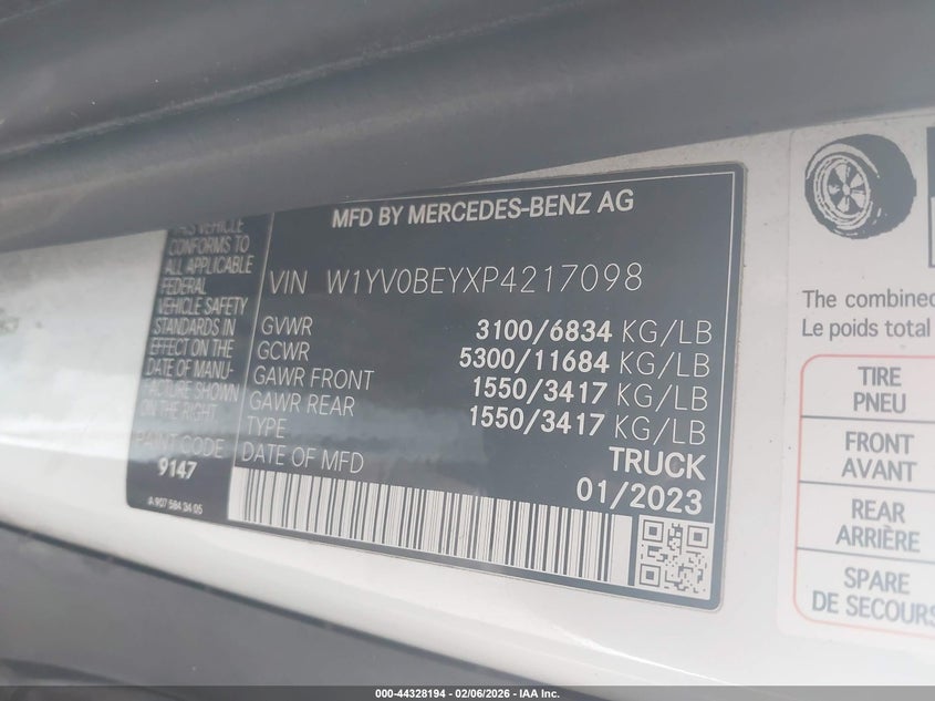 2023 Mercedes-Benz Metris VIN: W1YV0BEYXP4217098 Lot: 44328194