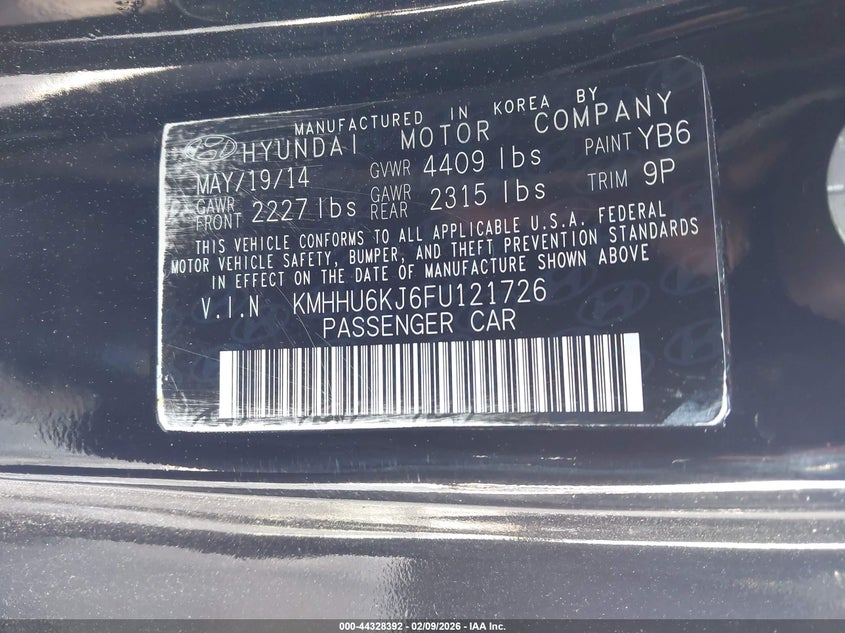 2015 Hyundai Genesis 3.8 Ultimate VIN: KMHHU6KJ6FU121726 Lot: 44328392