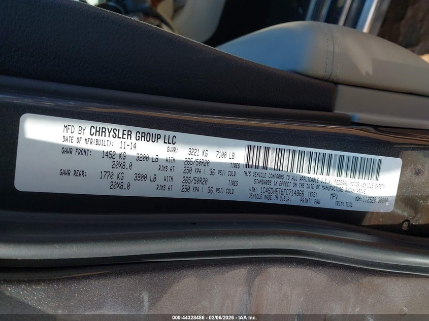 2015 Dodge Durango Citadel VIN: 1C4SDHET6FC714866 Lot: 44328486