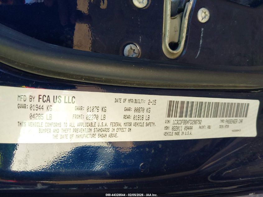 2015 Dodge Dart Sxt VIN: 1C3CDFBBXFD298792 Lot: 44328544