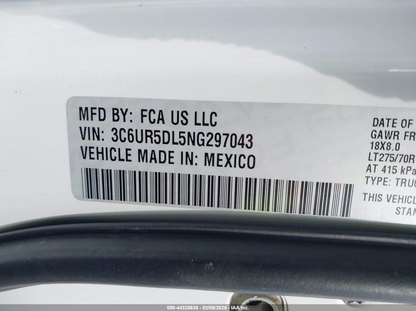 2022 Ram 2500 Big Horn 4X4 6'4 Box VIN: 3C6UR5DL5NG297043 Lot: 44328836