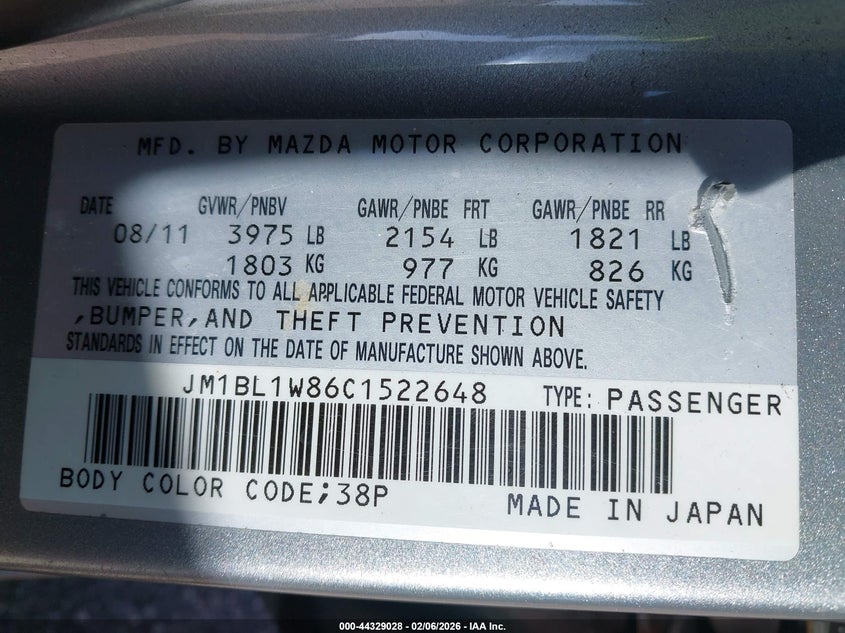 2012 Mazda Mazda3 I Grand Touring VIN: JM1BL1W86C1522648 Lot: 44329028