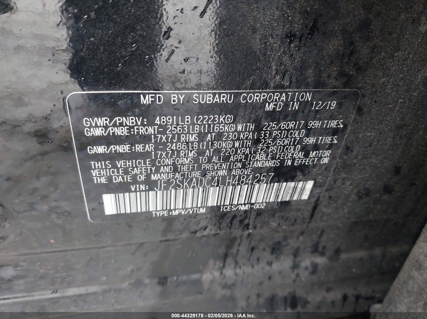 2020 Subaru Forester 2.5 black Lot 111044329178 Vin JF2SKADC4LH484257