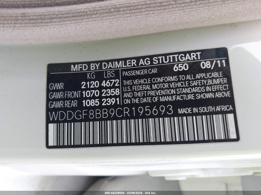 2012 Mercedes-Benz C 300 Luxury 4Matic/Sport 4Matic VIN: WDDGF8BB9CR195693 Lot: 44329500