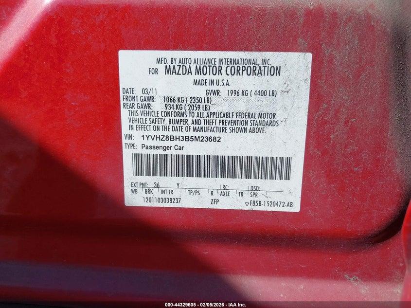 2011 Mazda Mazda6 I Sport VIN: 1YVHZ8BH3B5M23682 Lot: 44329605