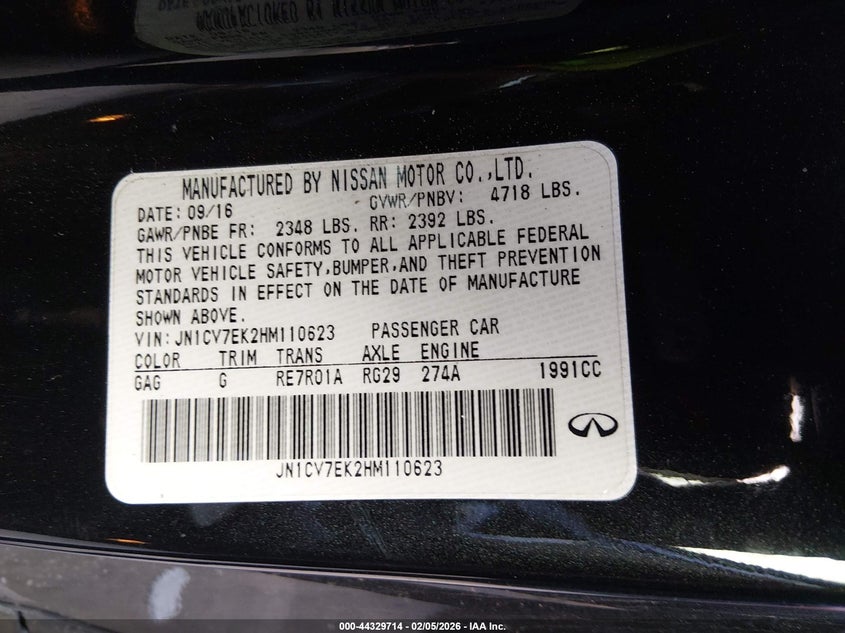 2017 Infiniti Q60 2.0T Premium VIN: JN1CV7EK2HM110623 Lot: 44329714