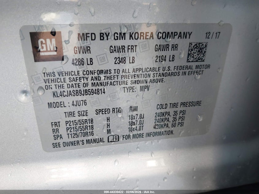 VIN KL4CJASB9JB594814 2018 BUICK ENCORE PREFERRED