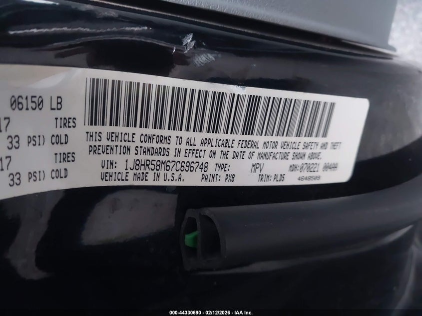 2007 Jeep Grand Cherokee Limited VIN: 1J8HR58M67C696748 Lot: 44330690