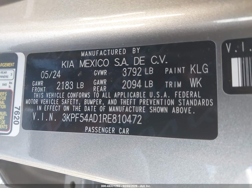 VIN 3KPF54AD1RE810472 2024 KIA FORTE GT-LINE