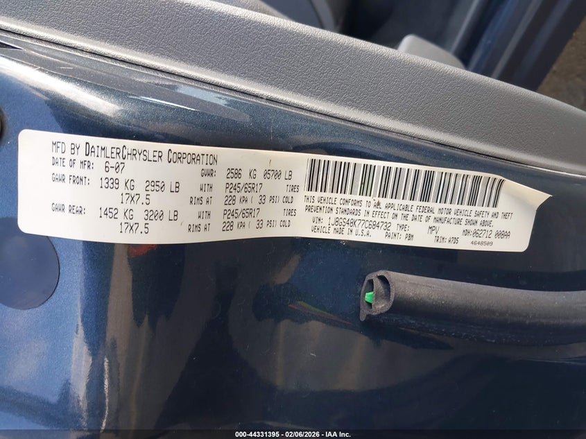 2007 Jeep Grand Cherokee Laredo VIN: 1J8GS48K77C684732 Lot: 44331395