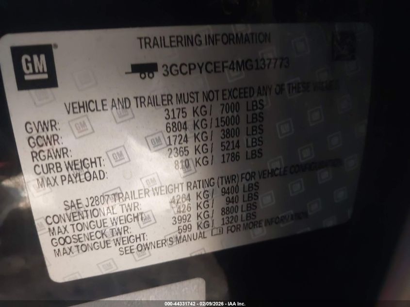 2021 Chevrolet Silverado 1500 4Wd Short Bed Custom Trail Boss VIN: 3GCPYCEF4MG137773 Lot: 44331742