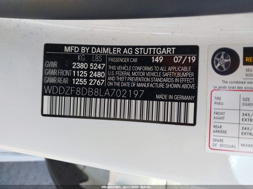 2020 Mercedes-Benz E 350 VIN: WDDZF8DB8LA702197 Lot: 44331807