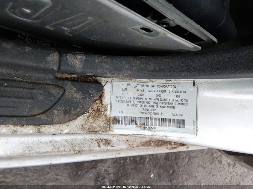 2003 Volvo V40 A VIN: YV1VW27553F999115 Lot: 44331920