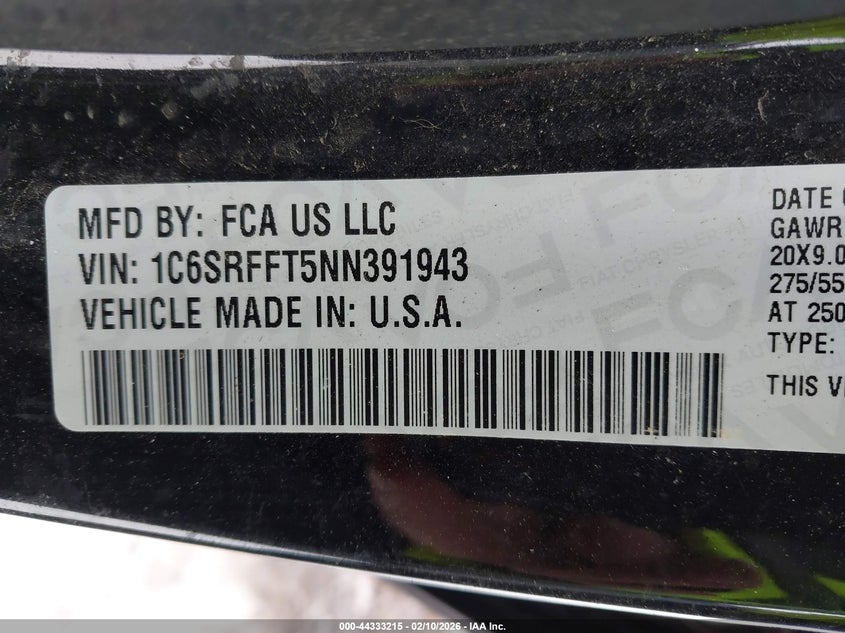 2022 RAM 1500 TRUCK 5.7L V-8 VVT, 395HP