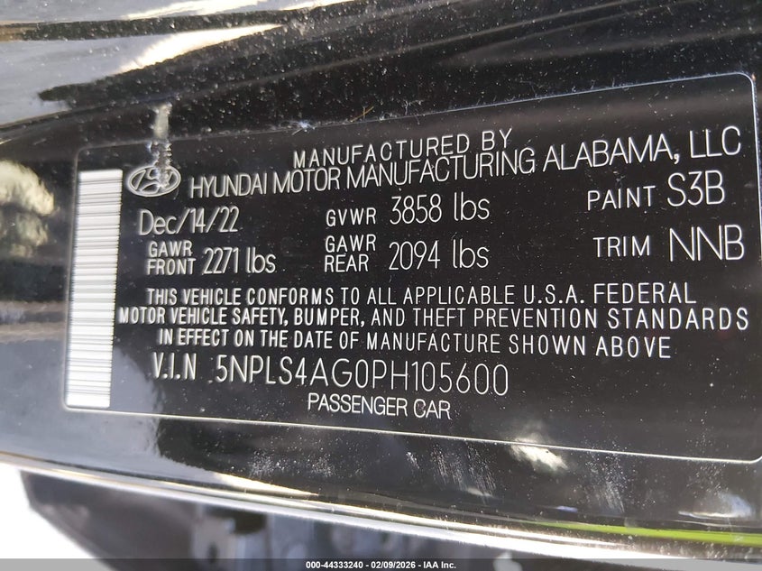 VIN 5NPLS4AG0PH105600 2023 HYUNDAI ELANTRA SEL