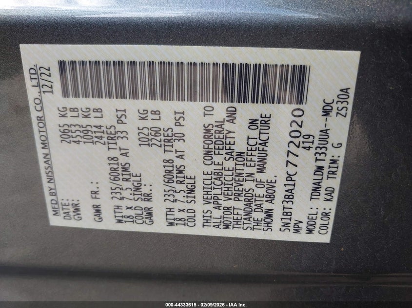 VIN 5N1BT3BA1PC772020 2023 NISSAN ROGUE SV FWD