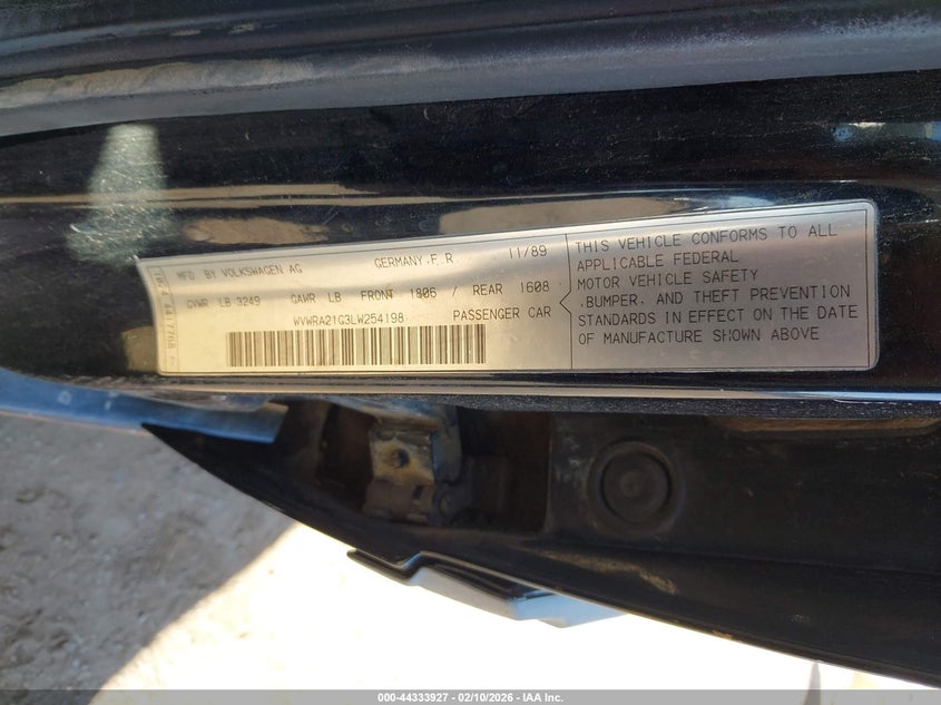 1990 Volkswagen Jetta Gl VIN: WVWRA21G3LW254198 Lot: 44333927