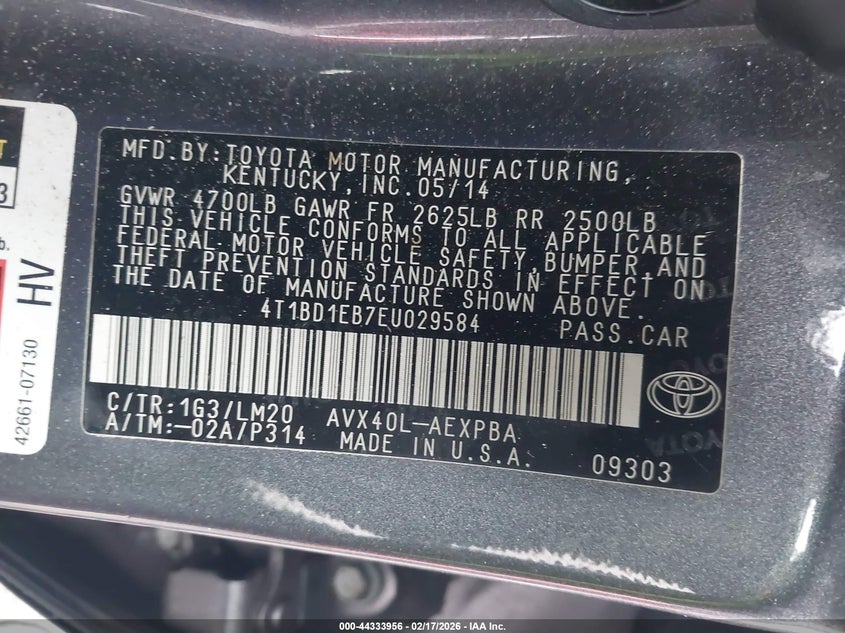 2014 Toyota Avalon Hybrid Limited VIN: 4T1BD1EB7EU029584 Lot: 44333956