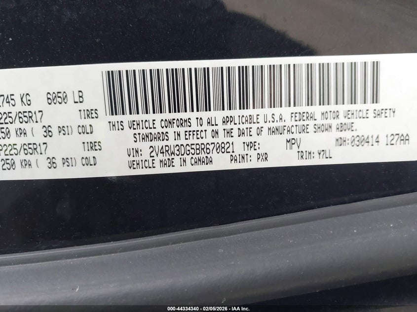 2011 Volkswagen Routan Se VIN: 2V4RW3DG5BR670821 Lot: 44334340