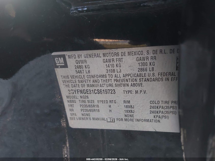 2012 Cadillac Srx Standard VIN: 3GYFNGE31CS619723 Lot: 44335259