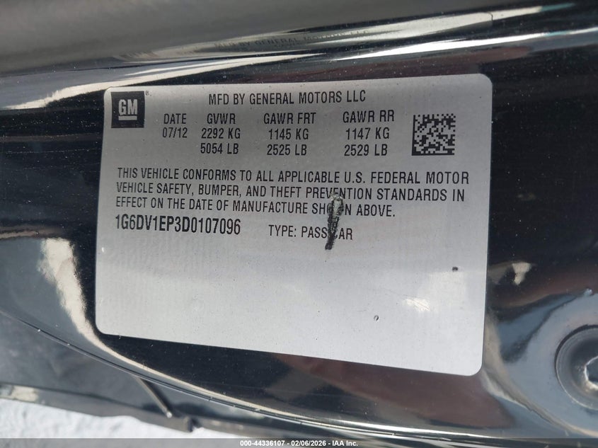 2013 Cadillac Cts-V VIN: 1G6DV1EP3D0107096 Lot: 44336107