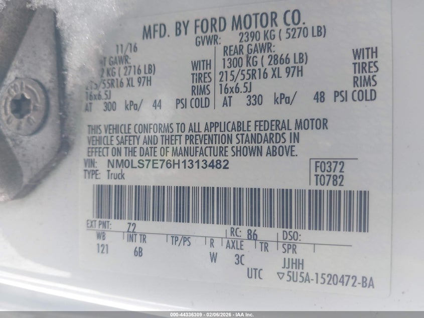 VIN NM0LS7E76H1313482 2017 FORD TRANSIT CONNECT XL