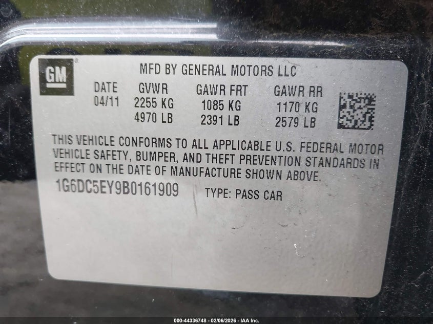 2011 Cadillac Cts Standard VIN: 1G6DC5EY9B0161909 Lot: 44336748