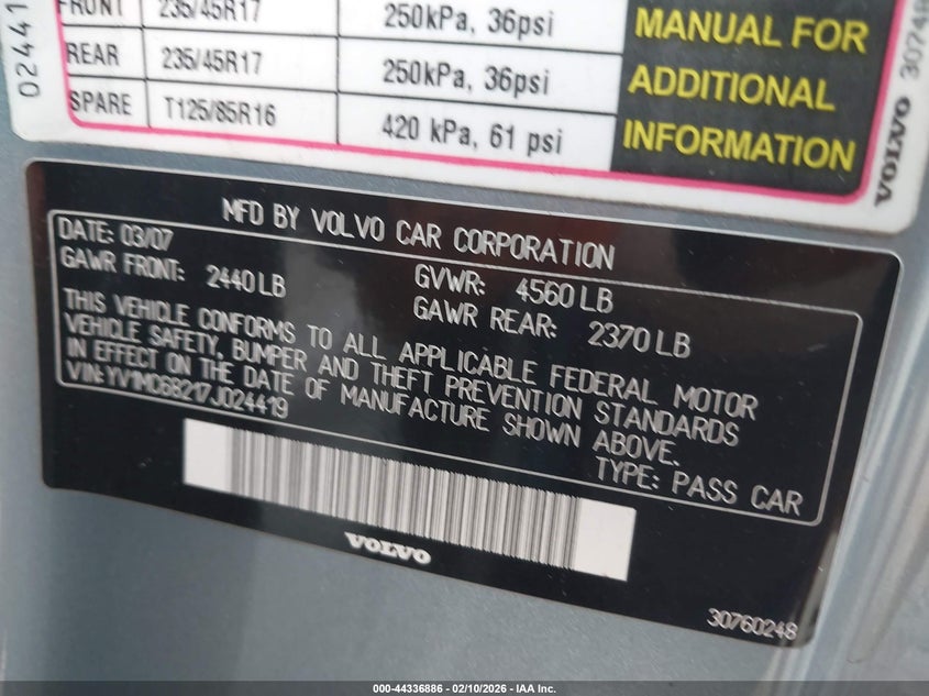 2007 Volvo C70 T5 VIN: YV1MC68217J024419 Lot: 44336886