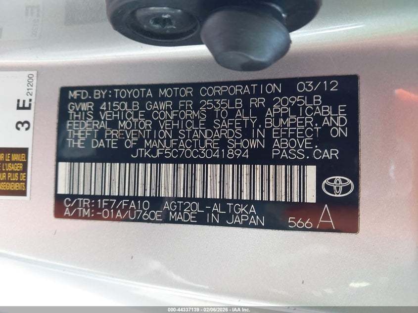 JTKJF5C70C3041894 2012 Scion Tc 2.5 silver