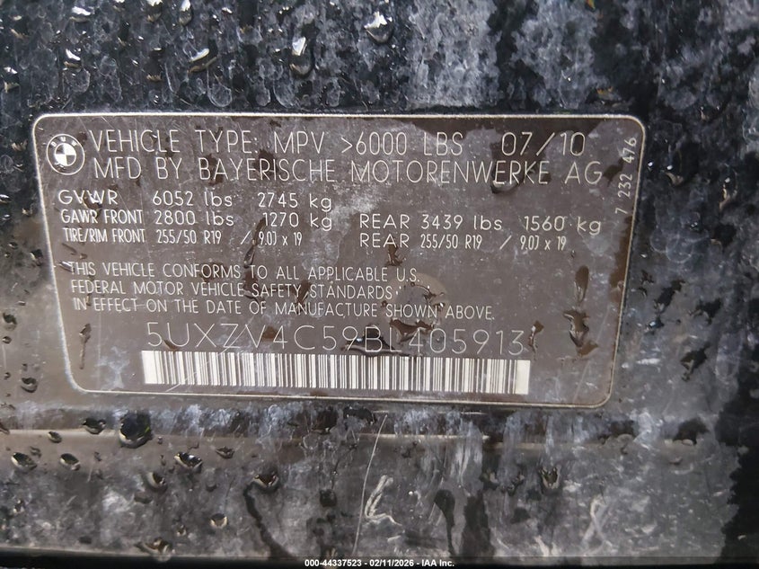 2011 BMW X5 xDrive35I/xDrive35I Premium/xDrive35I Sport Activity VIN: 5UXZV4C59BL405913 Lot: 44337523