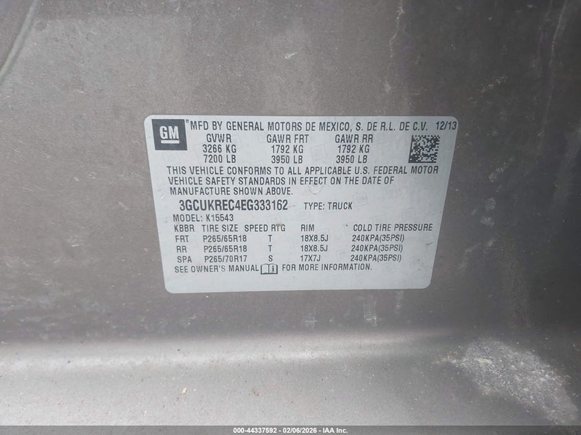 CHEVROLET SILVERADO 1500 2014 VIN 3GCUKREC4EG333162