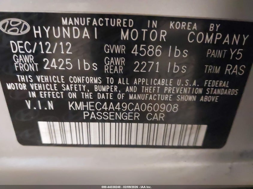2012 Hyundai Sonata 2.4 Hybrid silver Lot 111044338248 Vin KMHEC4A49CA060908