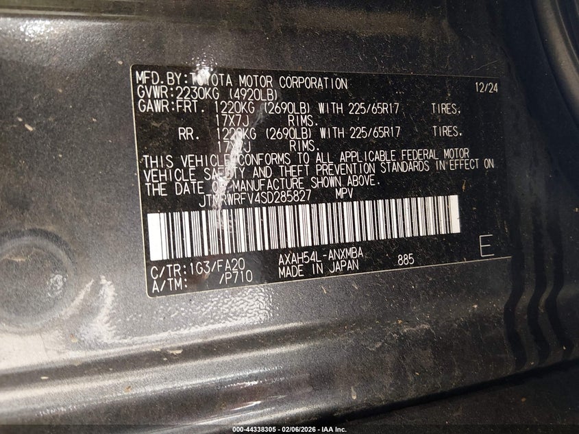 2025 TOYOTA RAV4 HYBRID 2.5L I-4 DI, DOHC, V(VIN: JTMRWRFV4SD285827