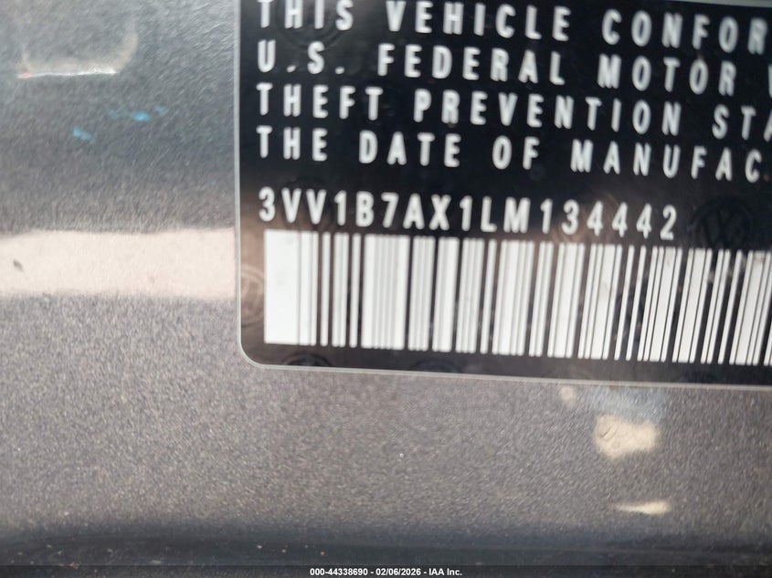 2020 Volkswagen Tiguan 2.0T S VIN: 3VV1B7AX1LM134442 Lot: 44338690