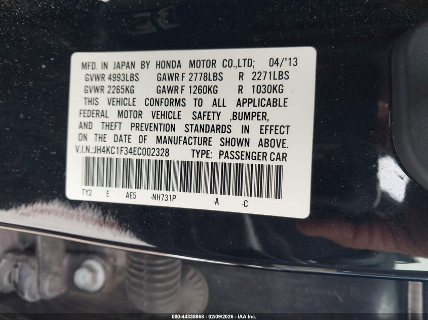 2014 Acura Rlx VIN: JH4KC1F34EC002328 Lot: 44338868