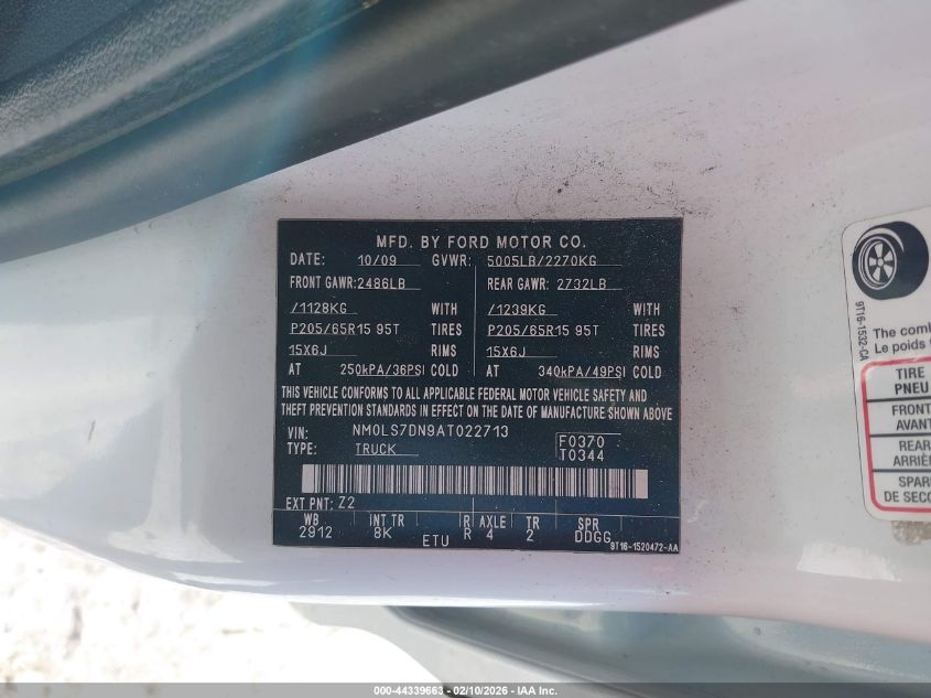 2010 Ford Transit Connect Xlt VIN: NM0LS7DN9AT022713 Lot: 44339663