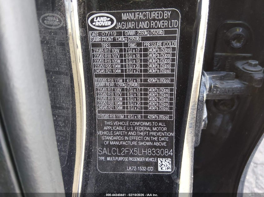 2020 Land Rover Discovery Sport R-Dynamic Se VIN: SALCL2FX5LH833084 Lot: 44340441