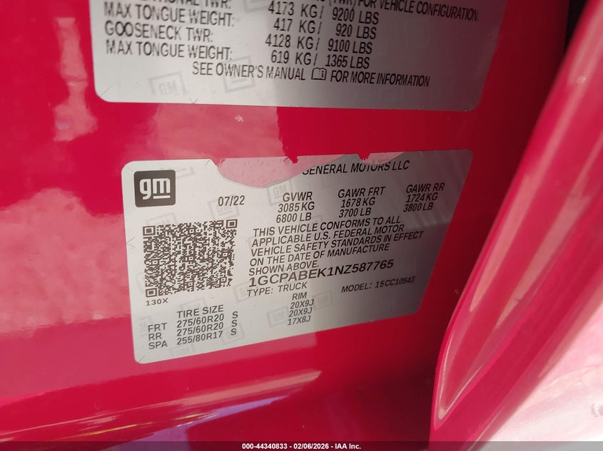VIN 1GCPABEK1NZ587765 2022 CHEVROLET SILVERADO 1500 2WD  SHORT BED CUSTOM