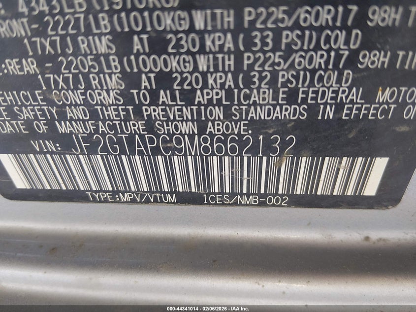 VIN JF2GTAPC9M8662132 2021 SUBARU CROSSTREK PREMIUM