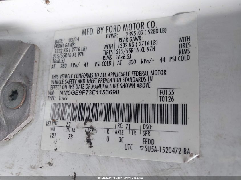 2014 Ford Transit Connect Xlt VIN: NM0GE9F73E1153690 Lot: 44341189