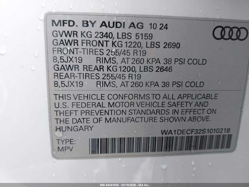 2025 Audi Q3 Premium 45 Tfsi S Line Quattro Tiptronic VIN: WA1DECF32S1010218 Lot: 44341535