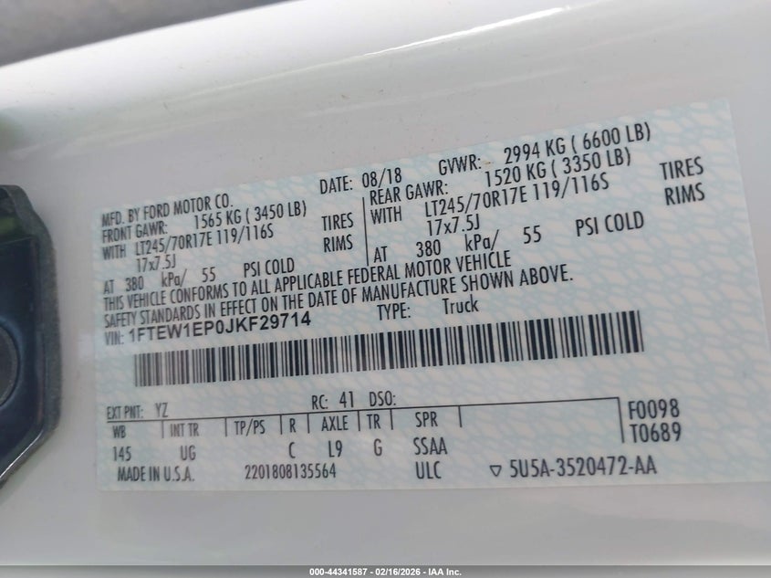 2018 Ford F-150 Xlt VIN: 1FTEW1EP0JKF29714 Lot: 44341587