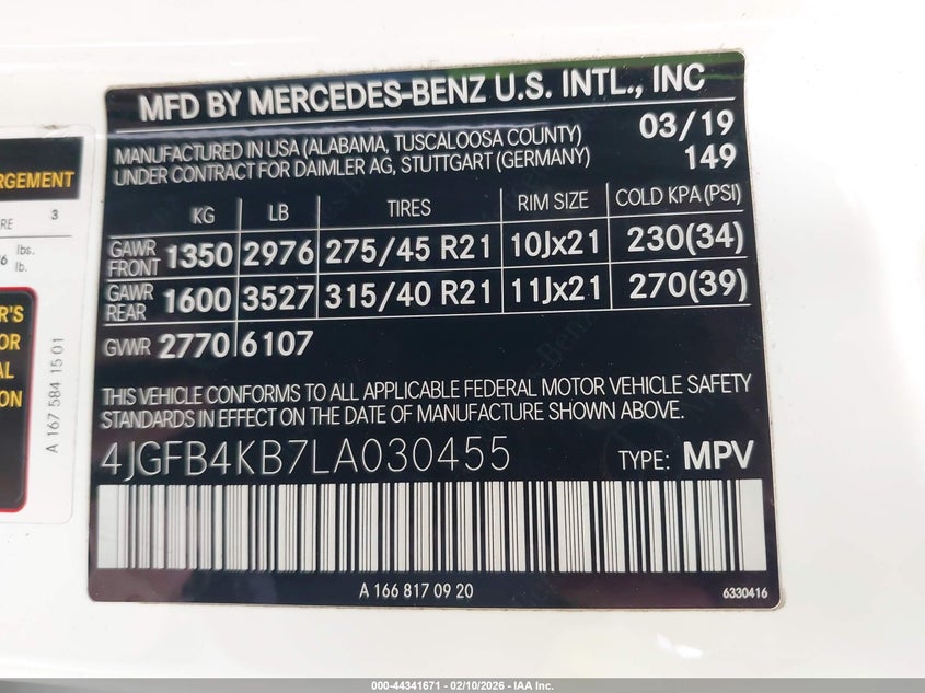 2020 Mercedes-Benz Gle 350 4Matic VIN: 4JGFB4KB7LA030455 Lot: 44341671