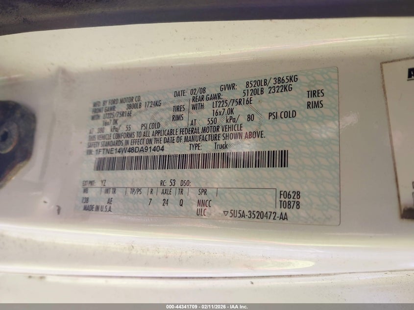 2008 Ford E-150 Commercial/Recreational VIN: 1FTNE14W48DA91404 Lot: 44341709