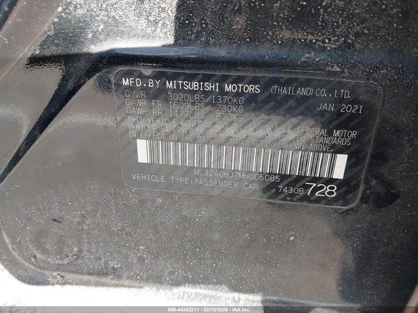 2021 Mitsubishi Mirage VIN: ML32AUHJ7MH005085 Lot: 44342211