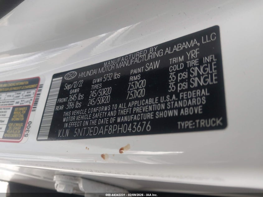 2023 Hyundai Santa Cruz Limited VIN: 5NTJEDAF8PH043676 Lot: 44342231