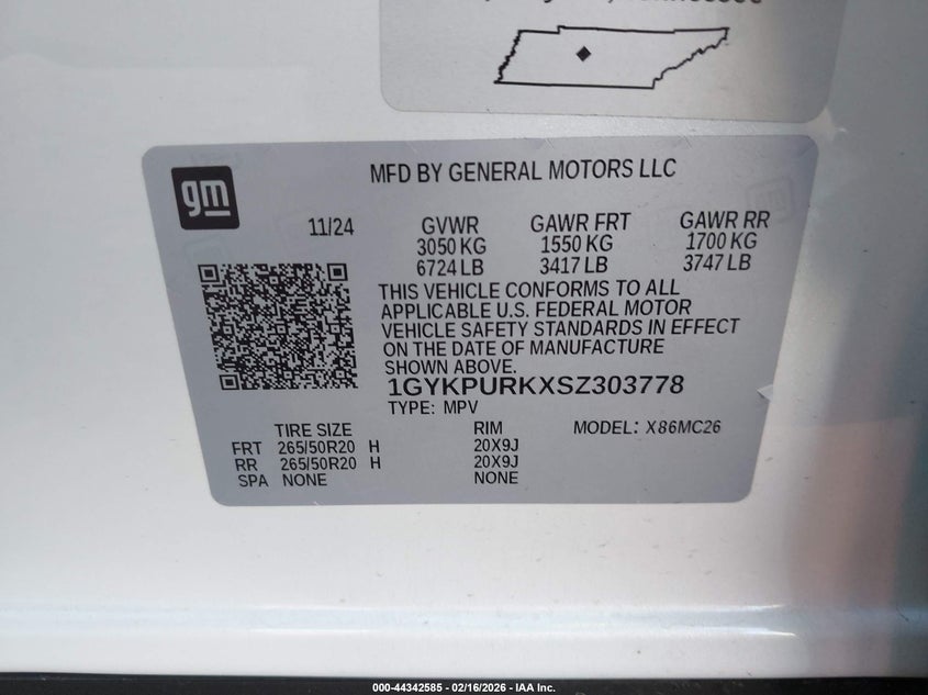 2025 Cadillac Lyriq Sport 1 Rwd VIN: 1GYKPURKXSZ303778 Lot: 44342585